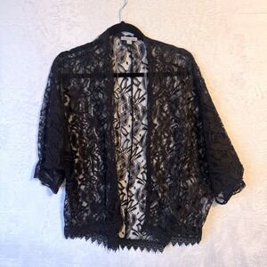 Charlotte Russe Black Floral Lace Kimono Cardigan Open Front Crochet Trim Large